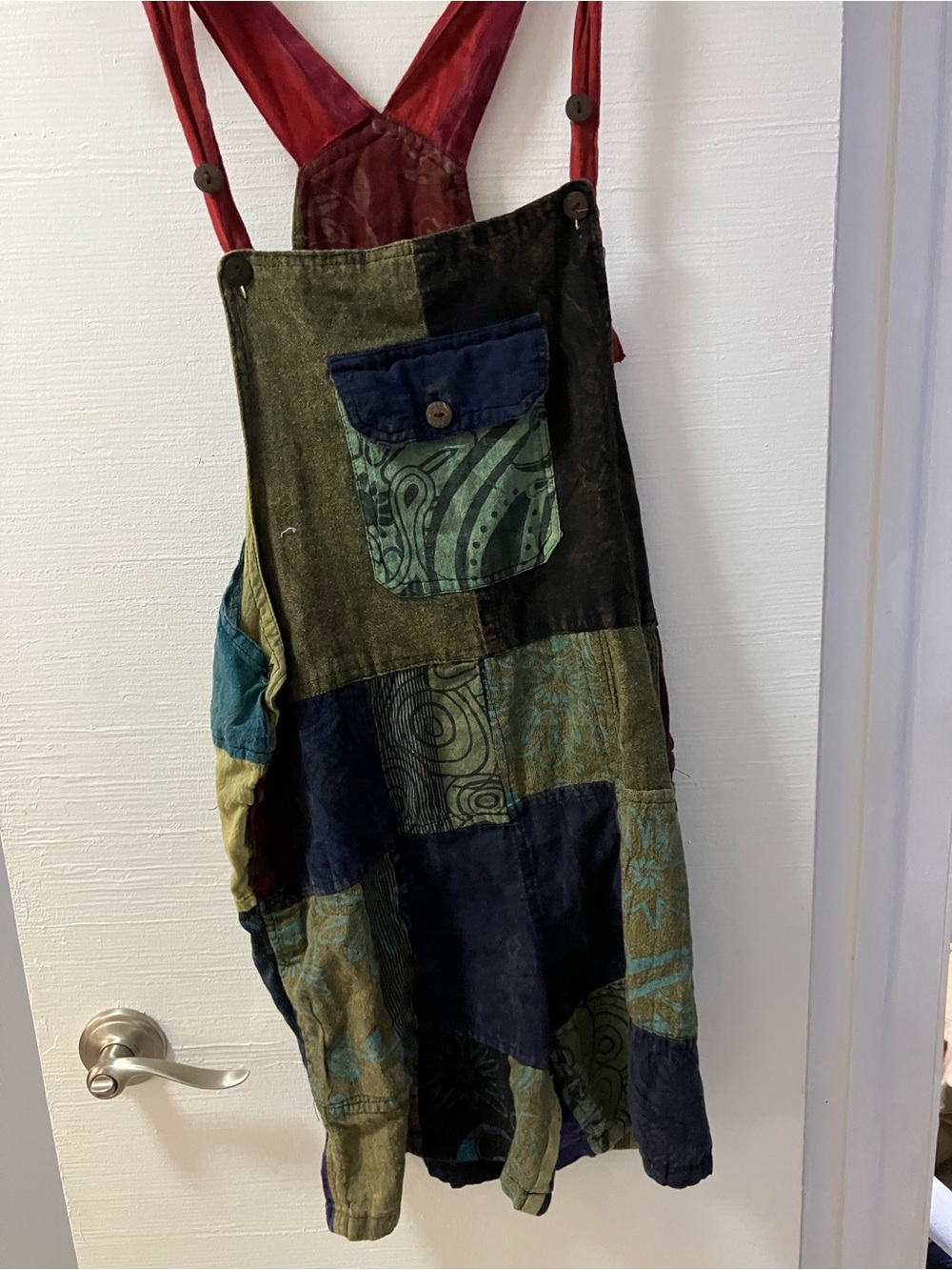 Patchwork Green & Navy Men's Overalls Shorts